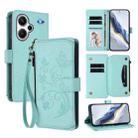 For Redmi Note 13 Pro+ Butterfly Love Flower Multi-card Zipper Wallet Leather Phone Case(Mint Green) - 1