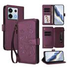 For Redmi Note 13 Pro 5G / Xiaomi Poco X6 Butterfly Love Flower Multi-card Zipper Wallet Leather Phone Case(Dark Purple) - 1