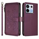 For Redmi Note 13 Pro 5G / Xiaomi Poco X6 Butterfly Love Flower Multi-card Zipper Wallet Leather Phone Case(Dark Purple) - 2