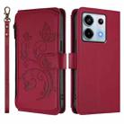 For Redmi Note 13 Pro 5G / Xiaomi Poco X6 Butterfly Love Flower Multi-card Zipper Wallet Leather Phone Case(Wine Red) - 2