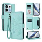 For Redmi Note 13 Pro 5G / Xiaomi Poco X6 Butterfly Love Flower Multi-card Zipper Wallet Leather Phone Case(Mint Green) - 1