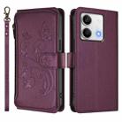 For Redmi Note 13 5G Butterfly Love Flower Multi-card Zipper Wallet Leather Phone Case(Dark Purple) - 2