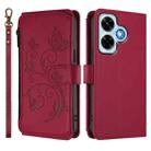 For Redmi Note 13 4G Butterfly Love Flower Multi-card Zipper Wallet Leather Phone Case(Wine Red) - 2