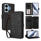 For Redmi Note 13 4G Butterfly Love Flower Multi-card Zipper Wallet Leather Phone Case(Black) - 1