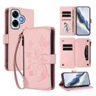 For Redmi Note 13 4G Butterfly Love Flower Multi-card Zipper Wallet Leather Phone Case(Pink) - 1