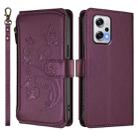 For Redmi Note 12T Pro / Redmi K50i Butterfly Love Flower Multi-card Zipper Wallet Leather Phone Case(Dark Purple) - 2