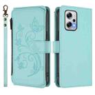 For Redmi Note 12T Pro / Redmi K50i Butterfly Love Flower Multi-card Zipper Wallet Leather Phone Case(Mint Green) - 2