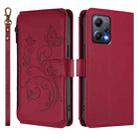For Redmi Note 12 5G Global / Xiaomi Poco X5 Butterfly Love Flower Multi-card Zipper Wallet Leather Phone Case(Wine Red) - 2