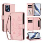 For Redmi Note 12 5G Global / Xiaomi Poco X5 Butterfly Love Flower Multi-card Zipper Wallet Leather Phone Case(Pink) - 1