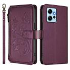 For Redmi Note 12 4G Global Butterfly Love Flower Multi-card Zipper Wallet Leather Phone Case(Dark Purple) - 2