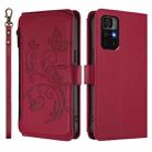 For Redmi Note 11S 5G / Xiaomi Poco M4 Pro 5G Butterfly Love Flower Multi-card Zipper Wallet Leather Phone Case(Wine Red) - 2