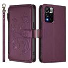 For Redmi Note 11 Pro+ 5G / Xiaomi Poco X4 NFC Butterfly Love Flower Multi-card Zipper Wallet Leather Phone Case(Dark Purple) - 2