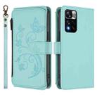 For Redmi Note 11 Pro+ 5G / Xiaomi Poco X4 NFC Butterfly Love Flower Multi-card Zipper Wallet Leather Phone Case(Mint Green) - 2