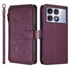 For Redmi K70 Ultra Butterfly Love Flower Multi-card Zipper Wallet Leather Phone Case(Dark Purple) - 2