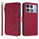 For Redmi K70 Ultra Butterfly Love Flower Multi-card Zipper Wallet Leather Phone Case(Wine Red) - 2
