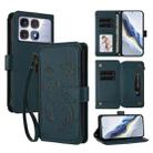 For Redmi K70 Ultra Butterfly Love Flower Multi-card Zipper Wallet Leather Phone Case(Dark Green) - 1
