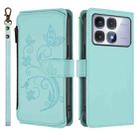 For Redmi K70 Ultra Butterfly Love Flower Multi-card Zipper Wallet Leather Phone Case(Mint Green) - 2