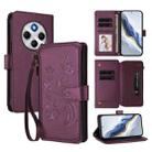 For Redmi A4 5G / A3 Pro / 14C 4G / 14R Butterfly Love Flower Multi-card Zipper Wallet Leather Phone Case(Dark Purple) - 1