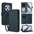 For Redmi A4 5G / A3 Pro / 14C 4G / 14R Butterfly Love Flower Multi-card Zipper Wallet Leather Phone Case(Dark Green) - 1