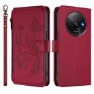 For Redmi A3 / A3x / Xiaomi Poco C61 Butterfly Love Flower Multi-card Zipper Wallet Leather Phone Case(Wine Red) - 2