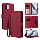 For Redmi A1 / Redmi A2 Butterfly Love Flower Multi-card Zipper Wallet Leather Phone Case(Wine Red) - 1