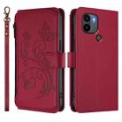 For Redmi A1+ / A2+ / Xiaomi Poco C51 Butterfly Love Flower Multi-card Zipper Wallet Leather Phone Case(Wine Red) - 2