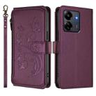 For Redmi 13C 4G / 5G / Xiaomi Poco C65 Butterfly Love Flower Multi-card Zipper Wallet Leather Phone Case(Dark Purple) - 2