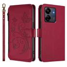 For Redmi 13C 4G / 5G / Xiaomi Poco C65 Butterfly Love Flower Multi-card Zipper Wallet Leather Phone Case(Wine Red) - 2