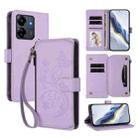 For Redmi 13C 4G / 5G / Xiaomi Poco C65 Butterfly Love Flower Multi-card Zipper Wallet Leather Phone Case(Light Purple) - 1