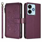 For Redmi 13 4G / 5G / 13x / Xiaomi Poco M6 4G Butterfly Love Flower Multi-card Zipper Wallet Leather Phone Case(Dark Purple) - 2