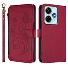 For Redmi 13 4G / 5G / 13x / Xiaomi Poco M6 4G Butterfly Love Flower Multi-card Zipper Wallet Leather Phone Case(Wine Red) - 2