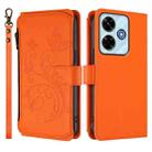 For Redmi 13 4G / 5G / 13x / Xiaomi Poco M6 4G Butterfly Love Flower Multi-card Zipper Wallet Leather Phone Case(Orange) - 2