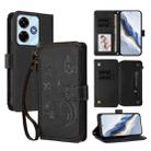 For Redmi 13 4G / 5G / 13x / Xiaomi Poco M6 4G Butterfly Love Flower Multi-card Zipper Wallet Leather Phone Case(Black) - 1