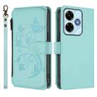 For Redmi 13 4G / 5G / 13x / Xiaomi Poco M6 4G Butterfly Love Flower Multi-card Zipper Wallet Leather Phone Case(Mint Green) - 2