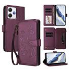 For Redmi 12 4G / 5G / Note 12R Butterfly Love Flower Multi-card Zipper Wallet Leather Phone Case(Dark Purple) - 1