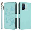 For Redmi 11A / Xiaomi Poco C55 Butterfly Love Flower Multi-card Zipper Wallet Leather Phone Case(Mint Green) - 2