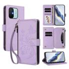 For Redmi 11A / Xiaomi Poco C55 Butterfly Love Flower Multi-card Zipper Wallet Leather Phone Case(Light Purple) - 1