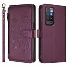 For Redmi 10 2022 Butterfly Love Flower Multi-card Zipper Wallet Leather Phone Case(Dark Purple) - 2