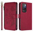For Redmi 10 2022 Butterfly Love Flower Multi-card Zipper Wallet Leather Phone Case(Wine Red) - 2