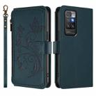 For Redmi 10 2022 Butterfly Love Flower Multi-card Zipper Wallet Leather Phone Case(Dark Green) - 2