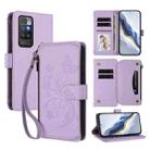 For Redmi 10 2022 Butterfly Love Flower Multi-card Zipper Wallet Leather Phone Case(Light Purple) - 1