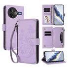 For Xiaomi Poco F7 Ultra / Redmi K80 Pro Butterfly Love Flower Multi-card Zipper Wallet Leather Phone Case(Light Purple) - 1
