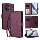 For Xiaomi Poco F7 Pro / Redmi K80 Butterfly Love Flower Multi-card Zipper Wallet Leather Phone Case(Dark Purple) - 1