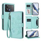 For Xiaomi Poco X6 Neo Butterfly Love Flower Multi-card Zipper Wallet Leather Phone Case(Mint Green) - 1