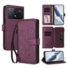 For Xiaomi Poco X6 Pro Butterfly Love Flower Multi-card Zipper Wallet Leather Phone Case(Dark Purple) - 1