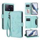 For Xiaomi Poco X6 Pro Butterfly Love Flower Multi-card Zipper Wallet Leather Phone Case(Mint Green) - 1