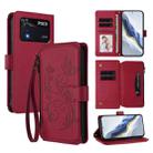 For Xiaomi Poco M4 Pro 4G Butterfly Love Flower Multi-card Zipper Wallet Leather Phone Case(Wine Red) - 1