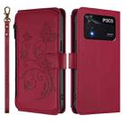 For Xiaomi Poco M4 Pro 4G Butterfly Love Flower Multi-card Zipper Wallet Leather Phone Case(Wine Red) - 2