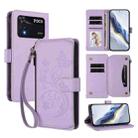 For Xiaomi Poco M4 Pro 4G Butterfly Love Flower Multi-card Zipper Wallet Leather Phone Case(Light Purple) - 1