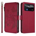 For Xiaomi Poco X4 Pro 5G Butterfly Love Flower Multi-card Zipper Wallet Leather Phone Case(Wine Red) - 2